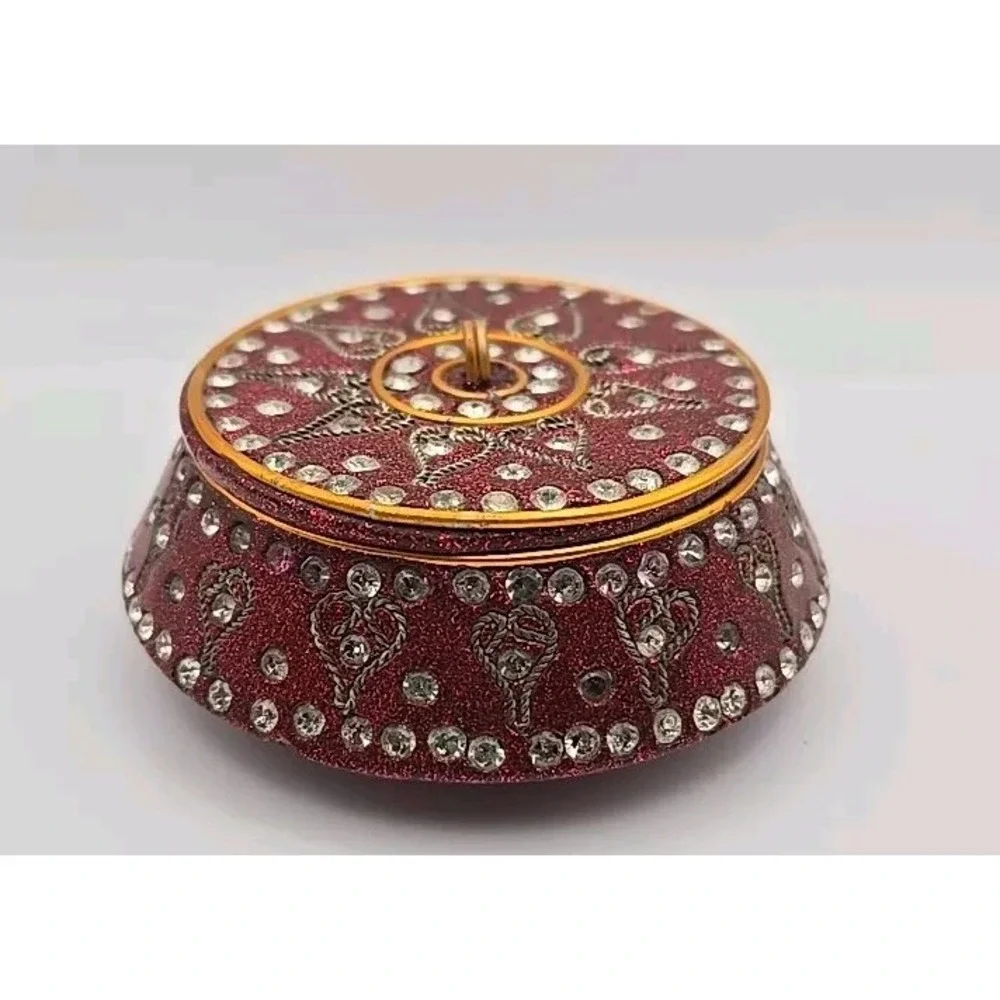 TRADITIONAL Bollywood‎ Style Rhinestone Enamel Wire Trinket Box India Design ~3